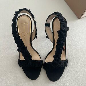 Jessica Simpson Black Floral Appliqué Slingback Heels